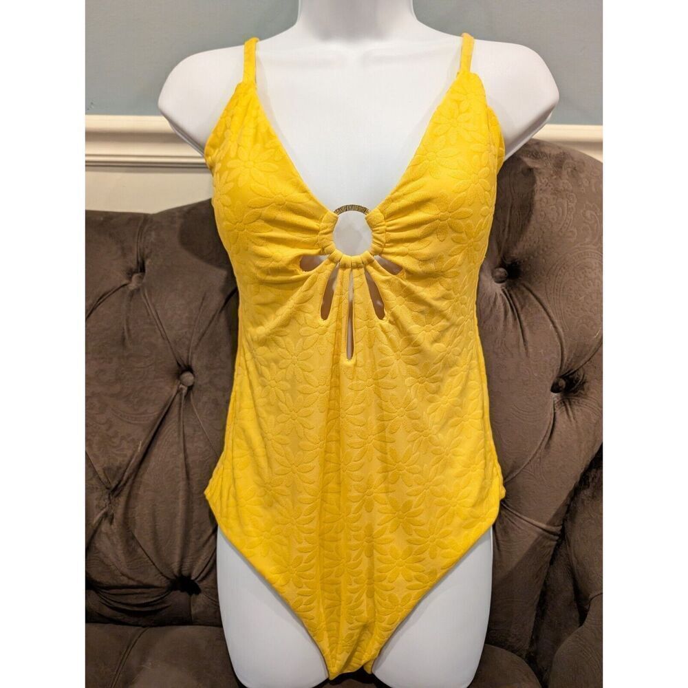 TRINA TURK Joplin Petal Ring Cut out Swimsuit Yellow Size 12 BNWT $162